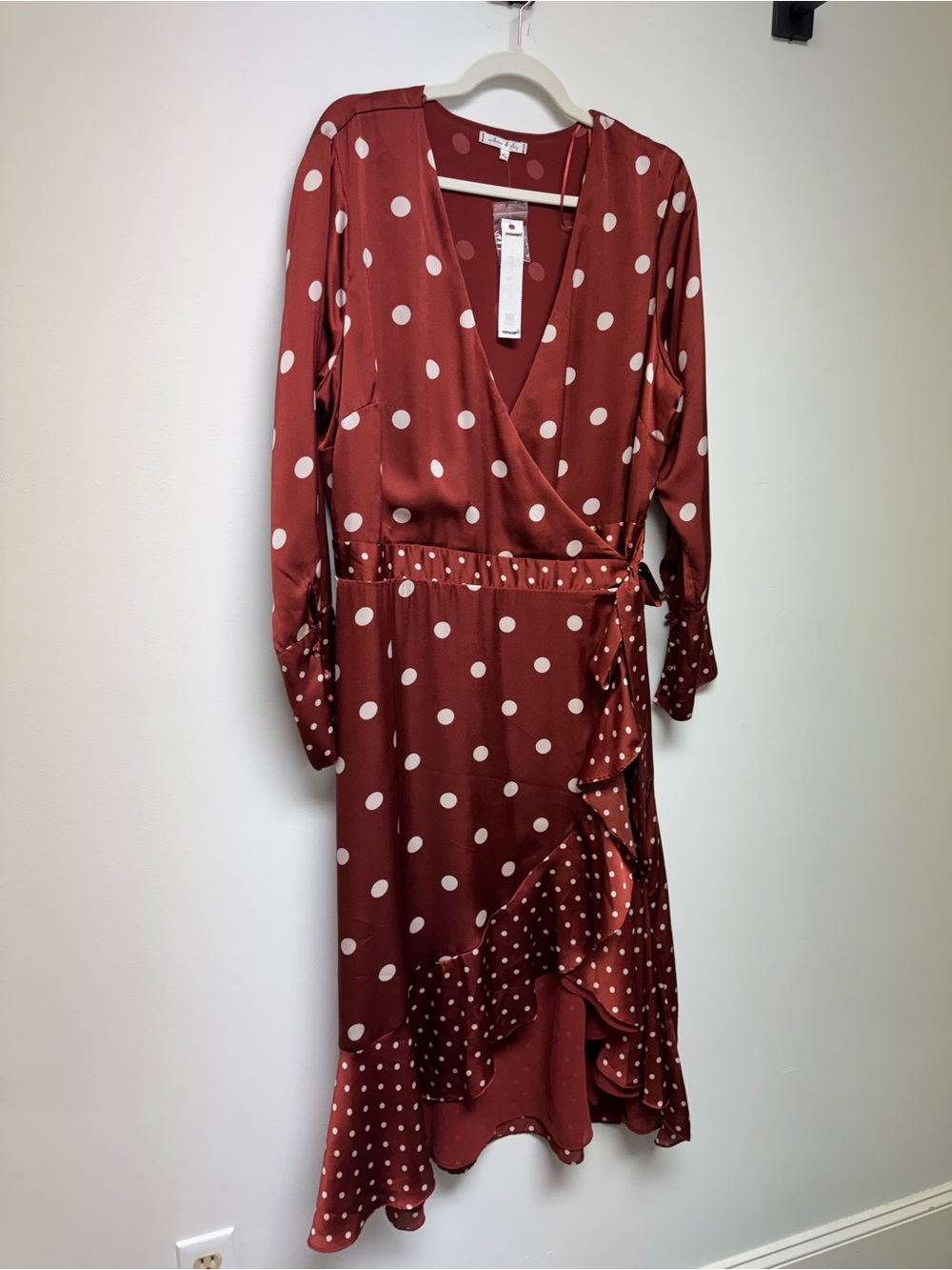 Willow & Clay Rust Polka Dot Wrap Midi Dress